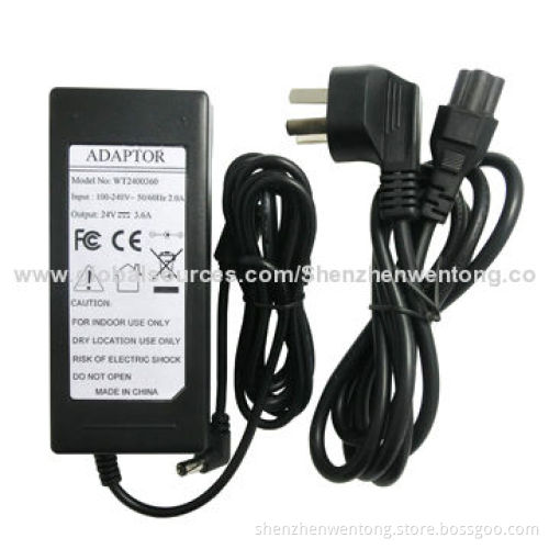86.4W 24V3.6A Laptop AC Adapter with AC Cable, C6 Socket, 5.5*2.1*10mm DC Jack